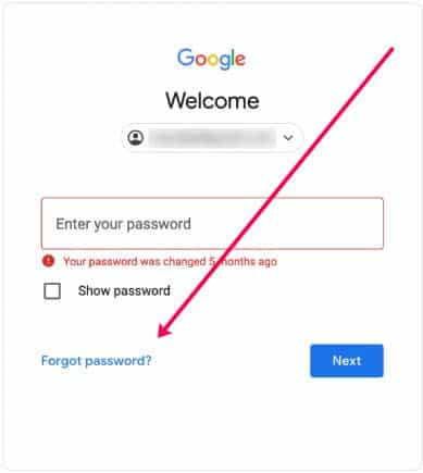 reset google passwordd